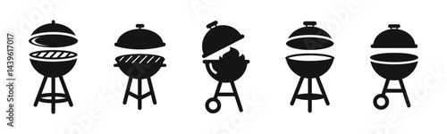 BBQ Grill icon set. Barbecue grill icons. Silhouette style vector icons.