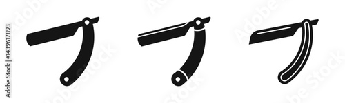 Barber razor icon set. Retro razor blades. Straight razor blades. Silhouette style icon set.