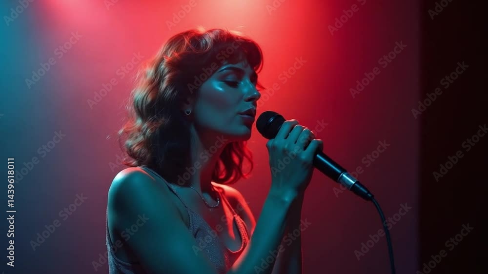 A talented female singer captivates the audience on stage A talented female singer captivates the audience on stage