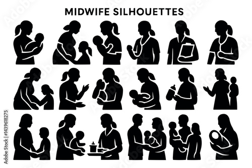 Midwife and Baby Silhouette Collection