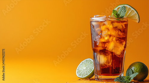 Iced drink garnished with lime and mint leaves, created with Generative AI