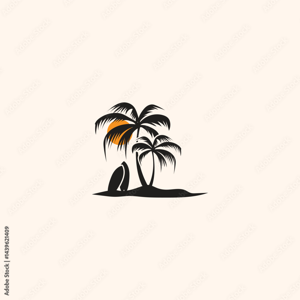 Fototapeta premium Palm tree silhouette isolated on white background. Vector Illustration.