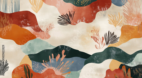Obraz na płótnie Bright, flowing shapes in warm and cool tones create an abstract pattern reminiscent of nature's forms w salonie