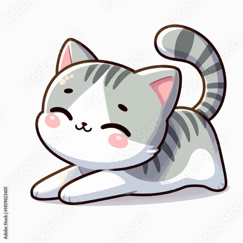 Digitally rendered, stylized cartoon cat, displaying a relaxed, content expression.