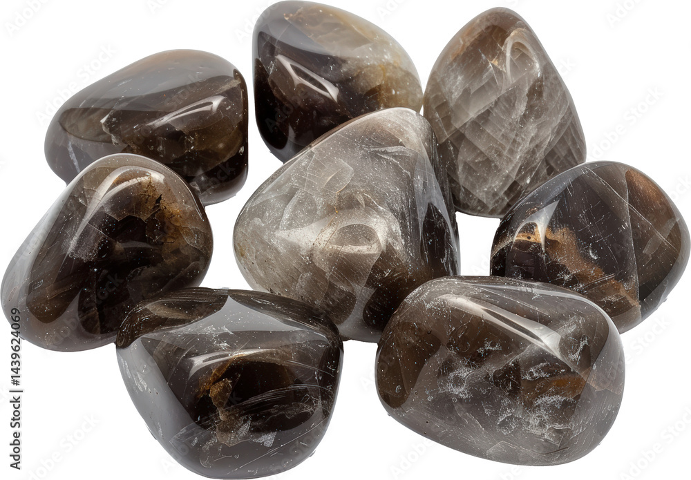Polished smoky quartz crystals collection