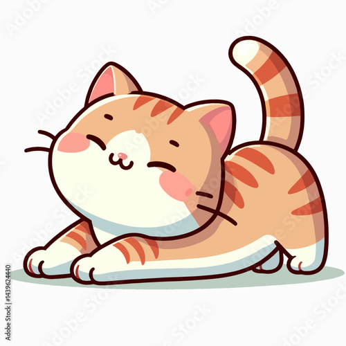 Cartoon illustration of a ginger tabby cat in a relaxed, stretching pose.