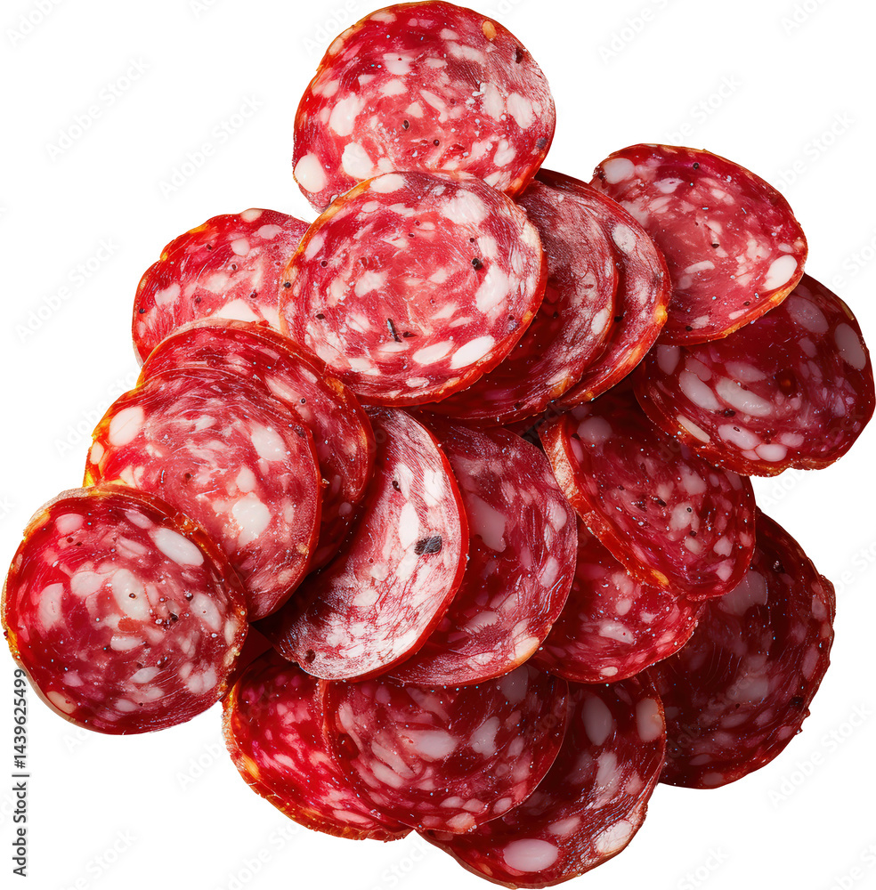 Sliced salami arranged beautifully