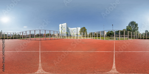 Obraz na płótnie full seamless spherical hdr panorama 360 degrees angle view on empty gym with gymnasium basketball court on street in equirectangular projection, AR VR content w salonie