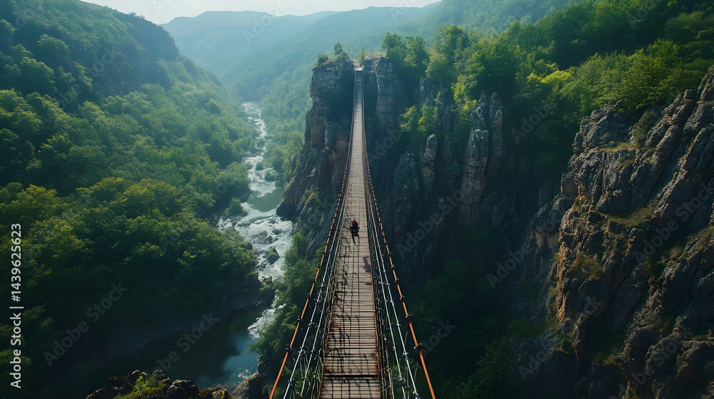Fototapeta premium Majestic Suspension Bridge over a River Canyon