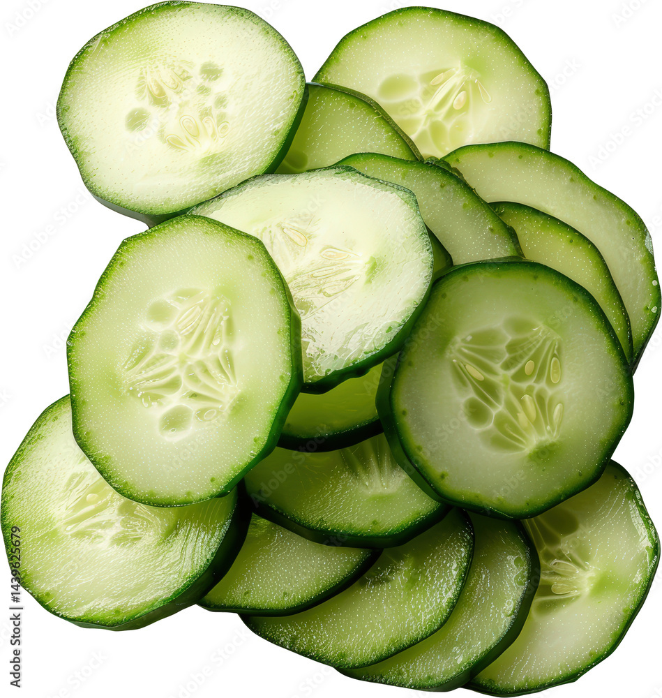 Fresh cucumber slices arranged neatly