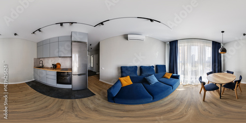 Obraz na płótnie hdri 360 panorama view in bedroom loft room in luxury elite vip hotel in full in equirectangular spherical projection, skybox VR AR content w salonie