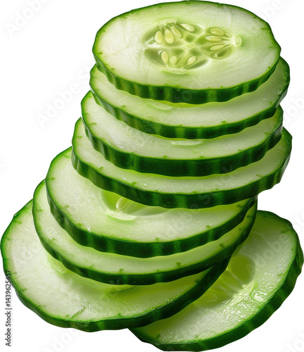 Fresh cucumber slices stacked neatly