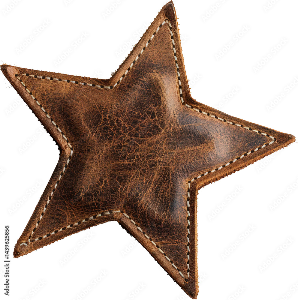 Brown leather star with stitching