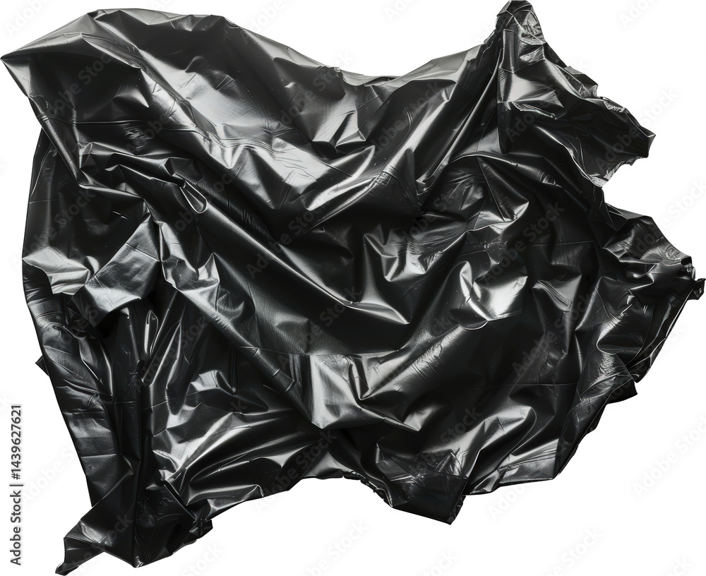 Crumpled black plastic sheet texture