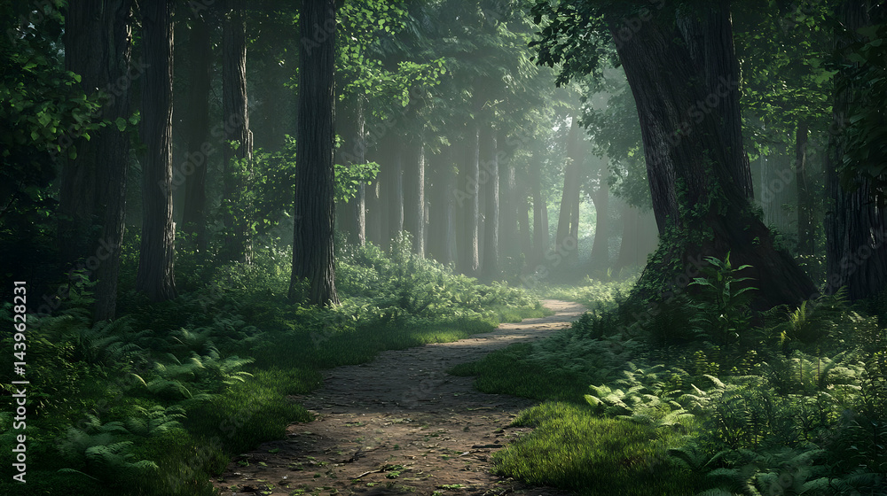 Obraz premium Forest Path: A Misty Morning Walk
