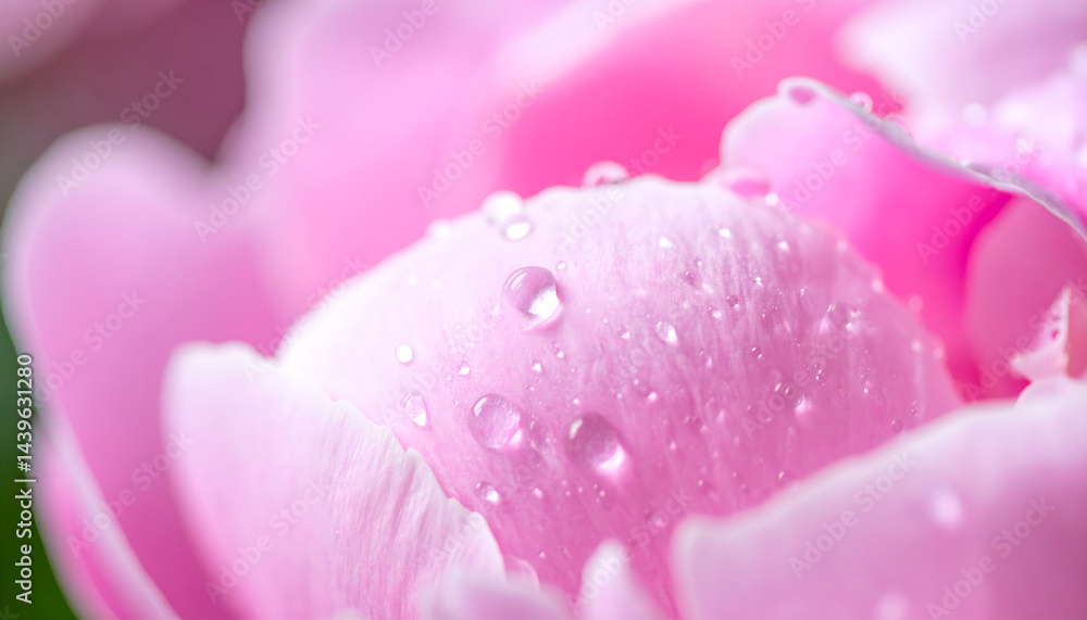 Fototapeta premium Close-up of Pink Peony Petals with Dew Drops: Nature Macro Photography