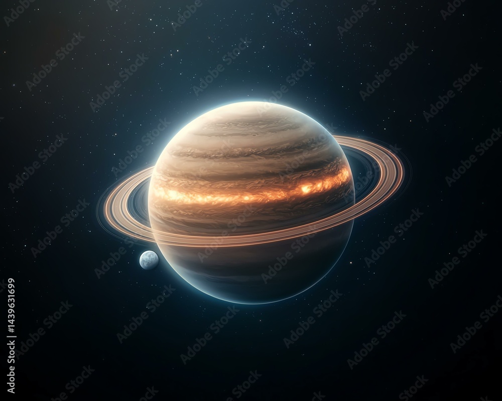 Astrophotography, Planets, Composition, Stunning View of a Colorful Gas Giant Planet with Rings and Moons Astrophotography, Planets, Composition, Stunning View of a Colorful Gas Giant Planet with Rings and Moons