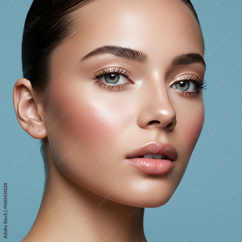 Fototapeta premium Radiant Skin Achieving a Natural, Glowing Complexion Through Skincare and Makeup Techniques