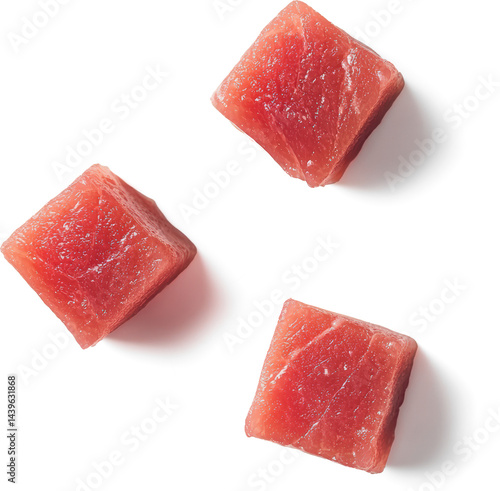 Obraz na płótnie Fresh raw tuna cubes on display w salonie