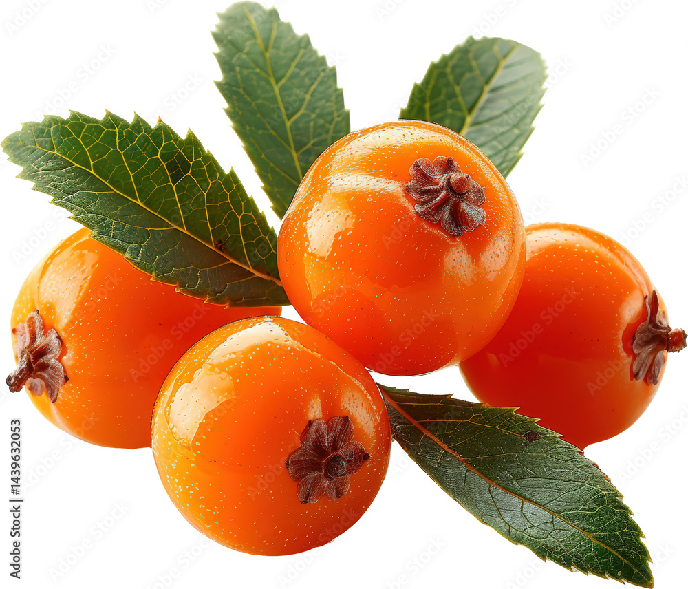 Ripe loquat fruits with leaves