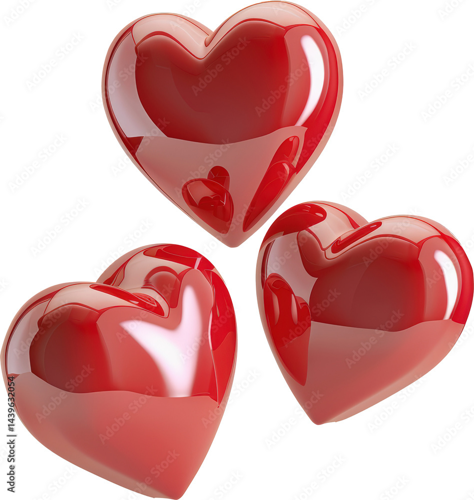 Three shiny red hearts