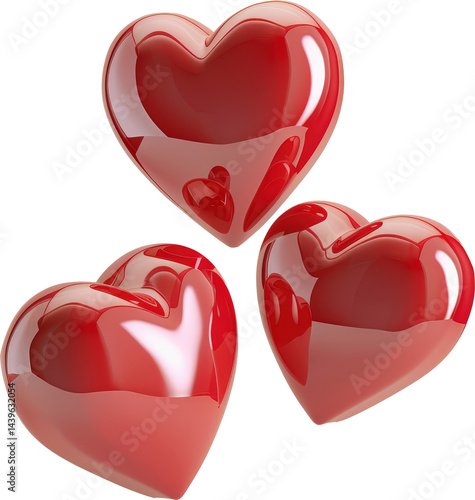 Obraz na płótnie Three shiny red hearts w salonie