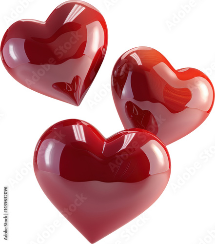 Obraz na płótnie Three glossy red hearts w salonie