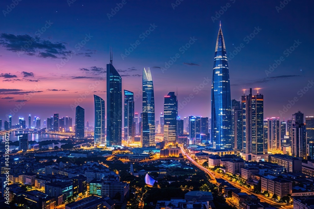 Obraz premium Fintech Transformed by a Vibrant City Nightscape