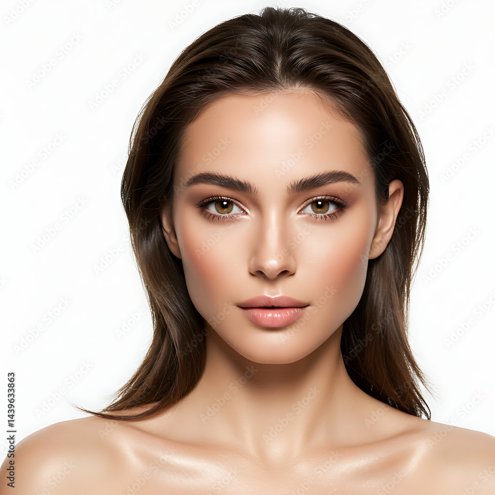 Fototapeta premium Radiant Beauty Portrait of a Young Woman with Smooth Skin and Natural Makeup