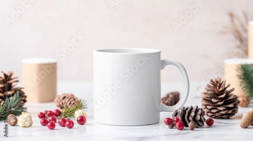 Wallpaper Mural Blank white mug surrounded by Christmas decorations Torontodigital.ca