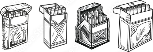 Cigarettes in Vintage Packaging Hand Drawn Illustration