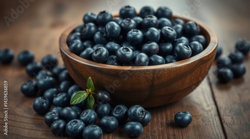 Wallpaper Mural Fresh blueberries are spilling out of a rustic wooden bowl, arranged on a dark wooden table. Torontodigital.ca