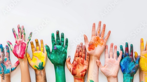 Vibrant, painted hands gather to symbolize community support for mental health awareness. A powerful representation of unity, creativity, and positivity.