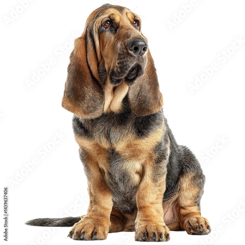 Isolated Bloodhound Puppy Sitting Looking Up Transparent Background