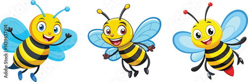 Happy Cartoon Bees Flying Vector Illustration