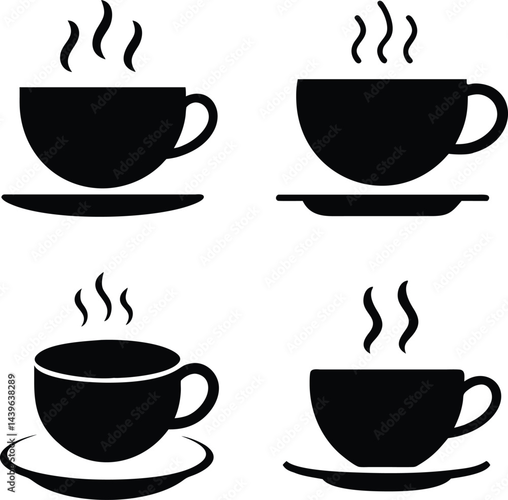 Obraz premium Hot Coffee Cups Steam Silhouette Image Set