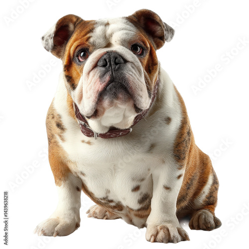 Isolated English Bulldog Sitting on Transparent Background