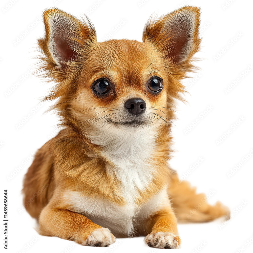 Cute Long-haired Chihuahua Dog Isolated on Transparent Background. Cute Long-haired Chihuahua Dog Isolated on Transparent Background.