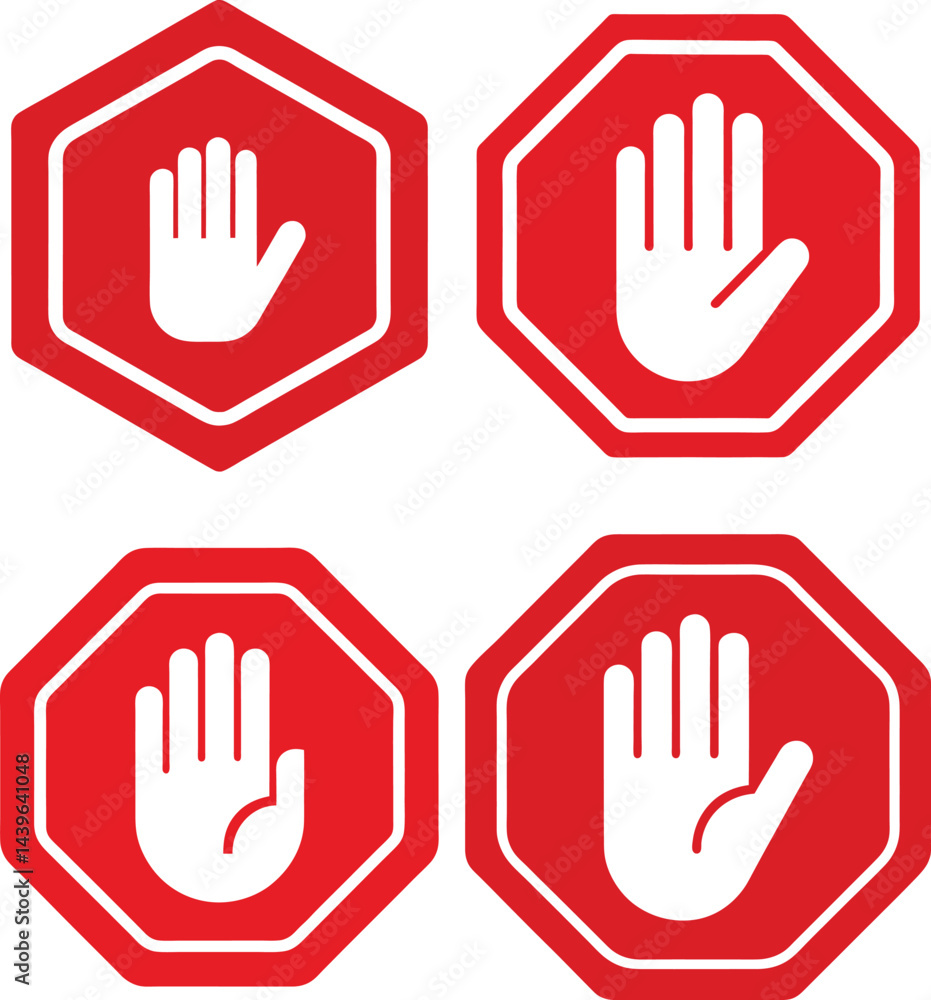 Fototapeta premium Red Octagon Stop Hand Signs Warning Danger