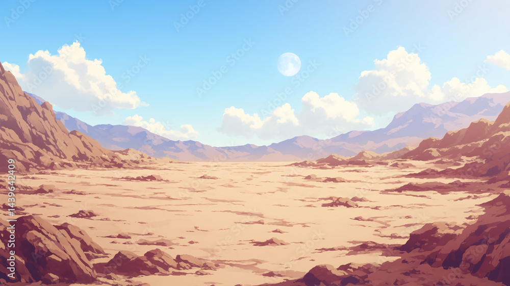 Naklejka premium Desert Mountain Landscape Painting