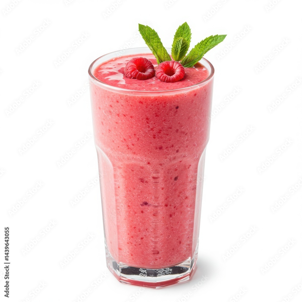 Raspberry smoothie with mint in glass isolated on white background Raspberry smoothie with mint in glass isolated on white background