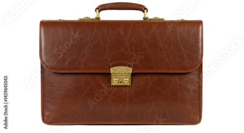 Isolated Classic Brown Leather Briefcase with Brass Hardware for Professional Use