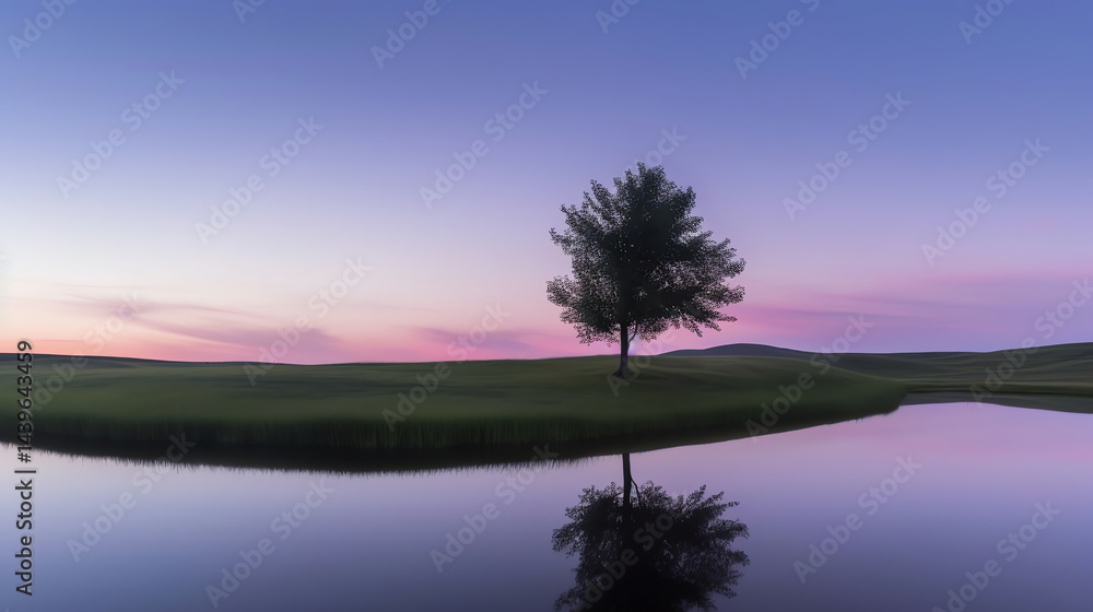 Obraz premium Tree and Pond at Dusk