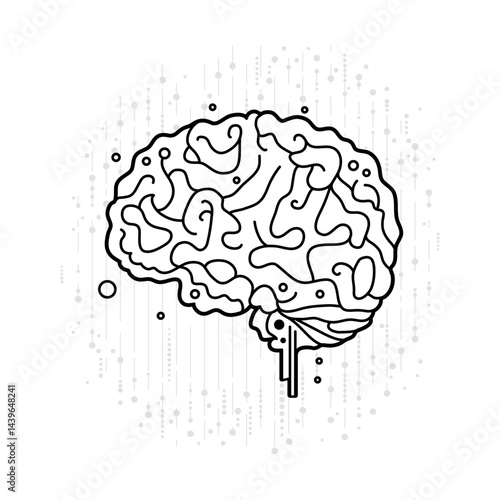 Human brain vector icon symbolizing the fusion of biology and technology. Modern design features nodes and lines, suggesting neural networks or AI. Connection between the mind and advanced technology