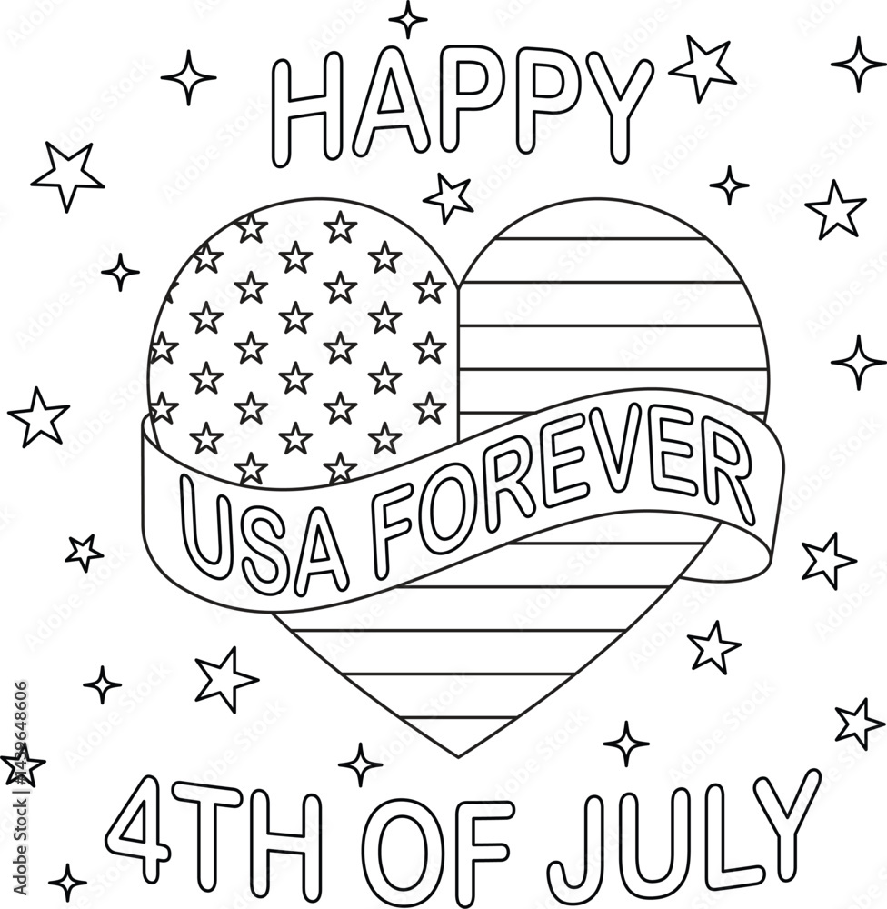 USA Forever with a Heart Shape Outline Coloring Page
