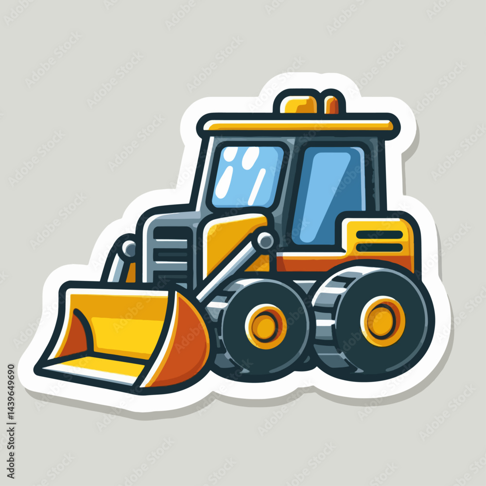 Fototapeta premium Stylized cartoon representation of a front-end loader, highlighting its simple, cheerful design.