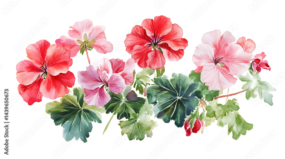 Obraz premium Bright blooming geraniums in vibrant colors.