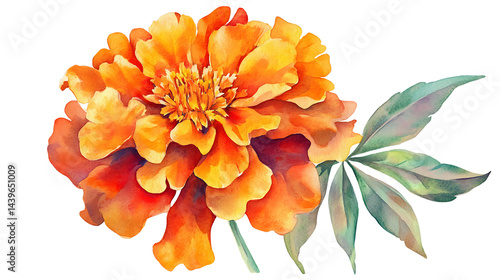 Fototapeta Naklejka Na Ścianę i Meble -  Bright marigold flower in vibrant watercolor style.