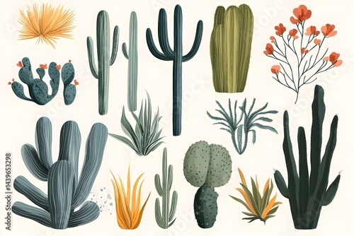 Minimalist botanical and abstract illustrations with earthy tones, plants, stones, desert landscapes, and natural elements, ideal for boho decor and modern design projects.