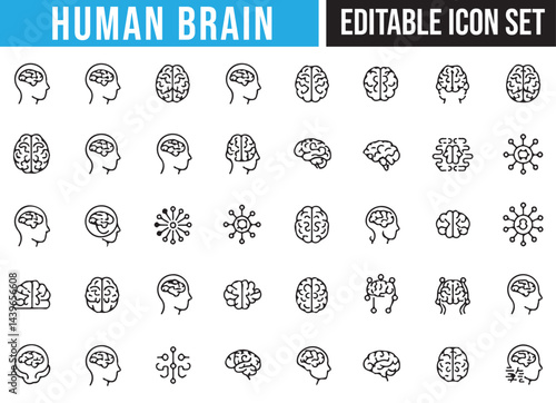 Set of Editable Brain Icons for Medical, Technology, and Education